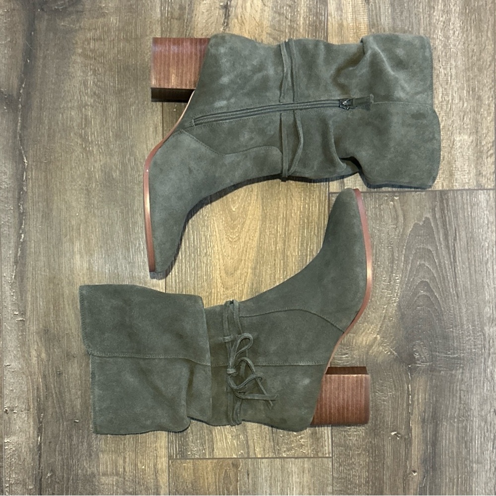 Violet & Red Janine Boho Mid Calf Suede Leather Boot, Olive / Sage Green, Sz 10 - Picture 4 of 10